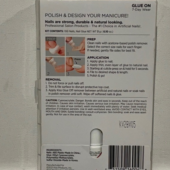 KISS 100 Medium Full Cover Nails with Nail Glue. - Picture 3 of 5